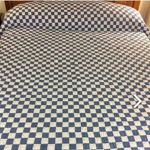 Vintage Rare Ralph Lauren King Blue and White Checkerboard Quilt 104 x 88